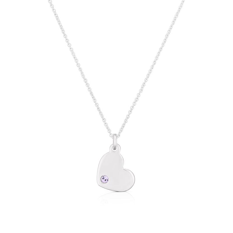 Children's Sterling Silver February Purple Crystal Heart Pendant ...