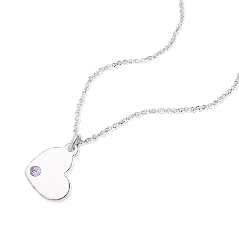 Children's Sterling Silver February Purple Crystal Heart Pendant Necklace