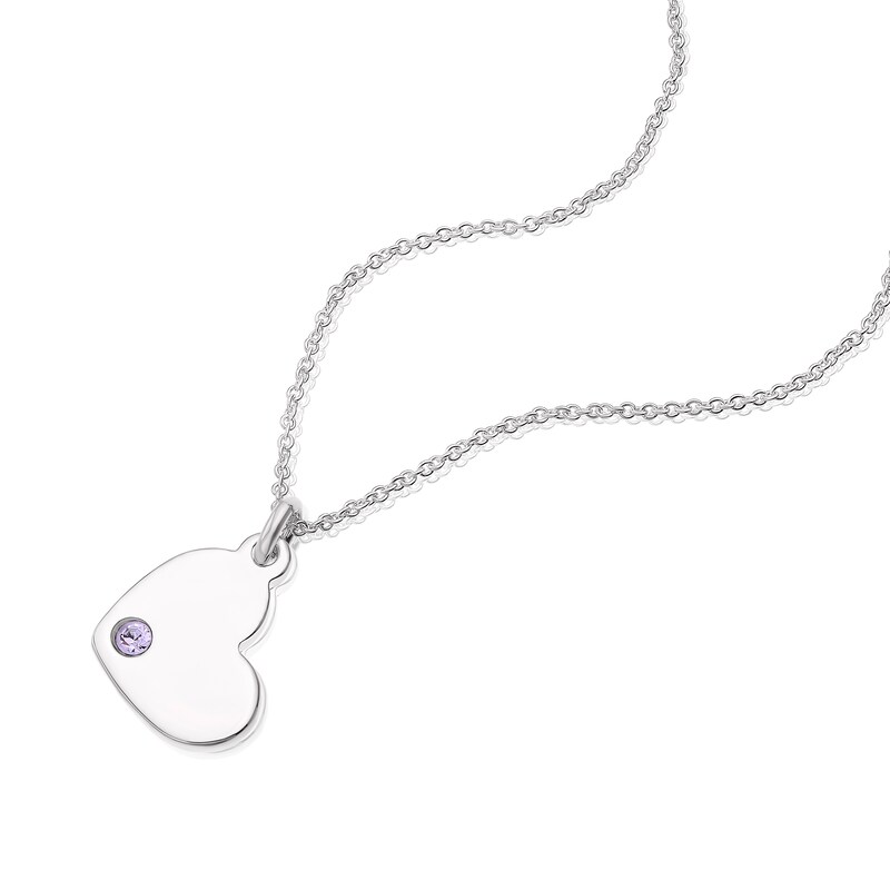 Children's Sterling Silver February Purple Crystal Heart Pendant Necklace