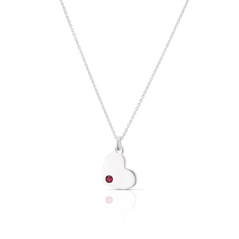 Children's Sterling Silver July Red Crystal Heart Pendant Necklace