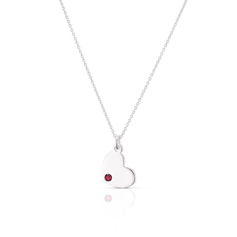 Main Image 1 of Children's Sterling Silver July Red Crystal Heart Pendant Necklace