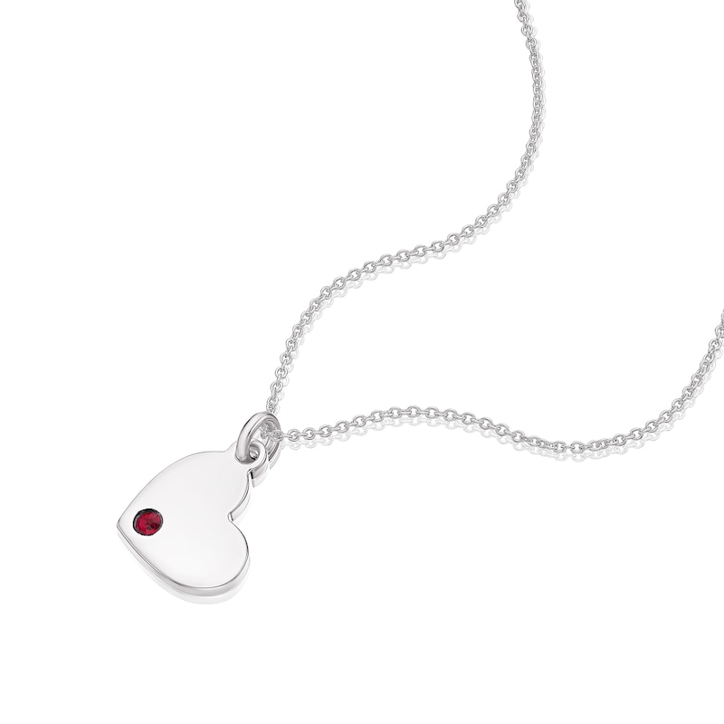 Children's Sterling Silver July Red Crystal Heart Pendant Necklace