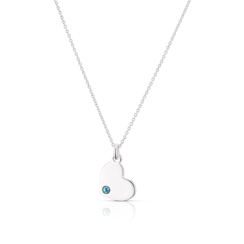 Children's Sterling Silver March Blue Crystal Heart Pendant Necklace