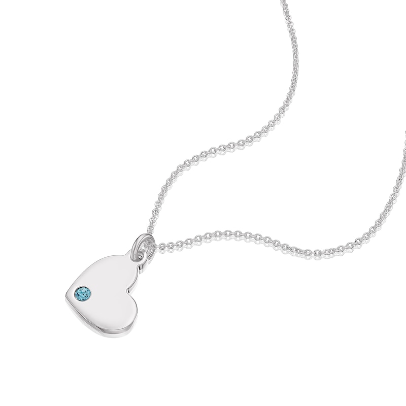 Children's Sterling Silver March Blue Crystal Heart Pendant Necklace