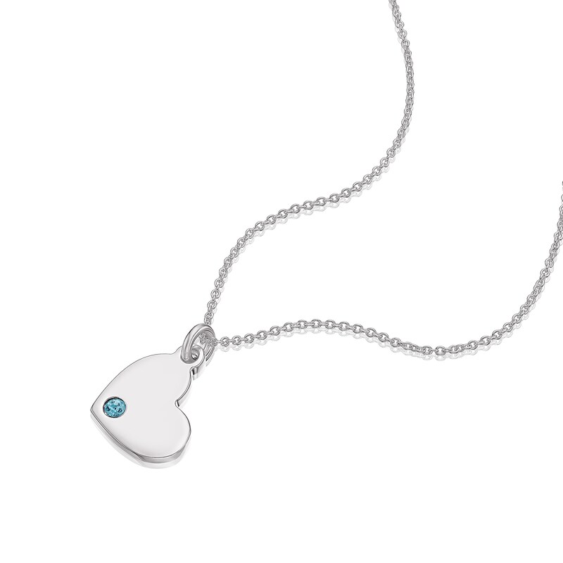 Children's Sterling Silver March Blue Crystal Heart Pendant Necklace