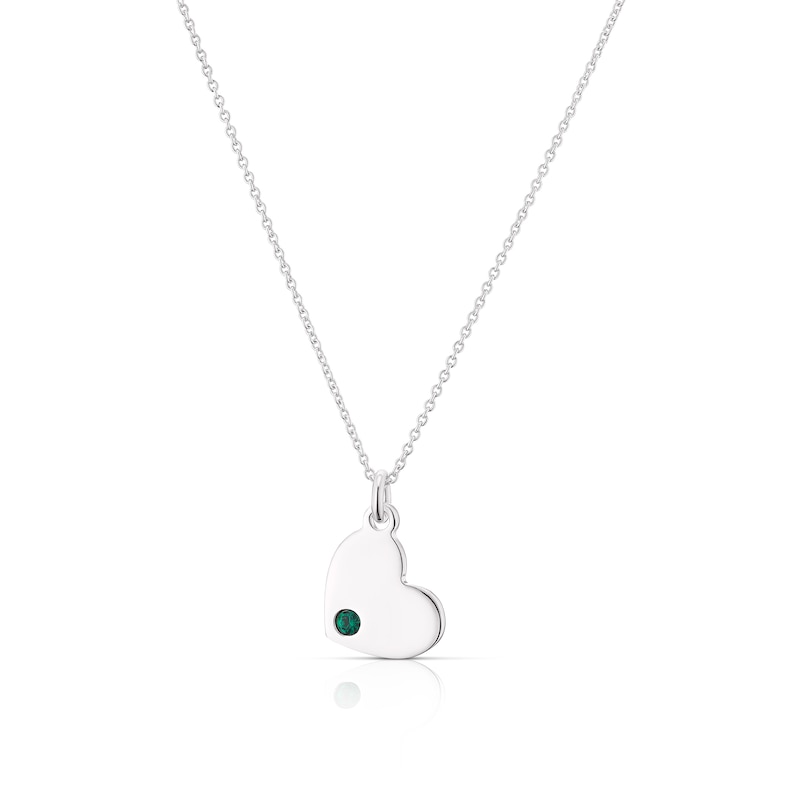 Main Image 1 of Children's Sterling Silver May Dark Green Crystal Heart Pendant Necklace