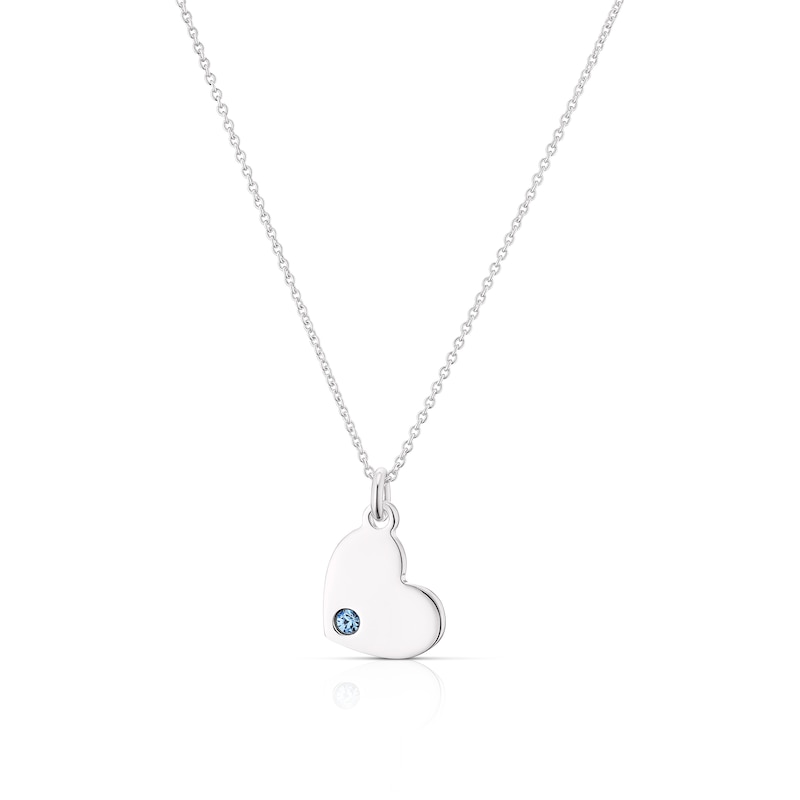 Children's Sterling Silver November Light Blue Crystal Heart Pendant Necklace