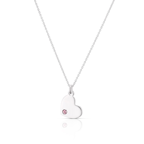 Childrens Sterling Silver October Purple Crystal Heart Pendant Necklace