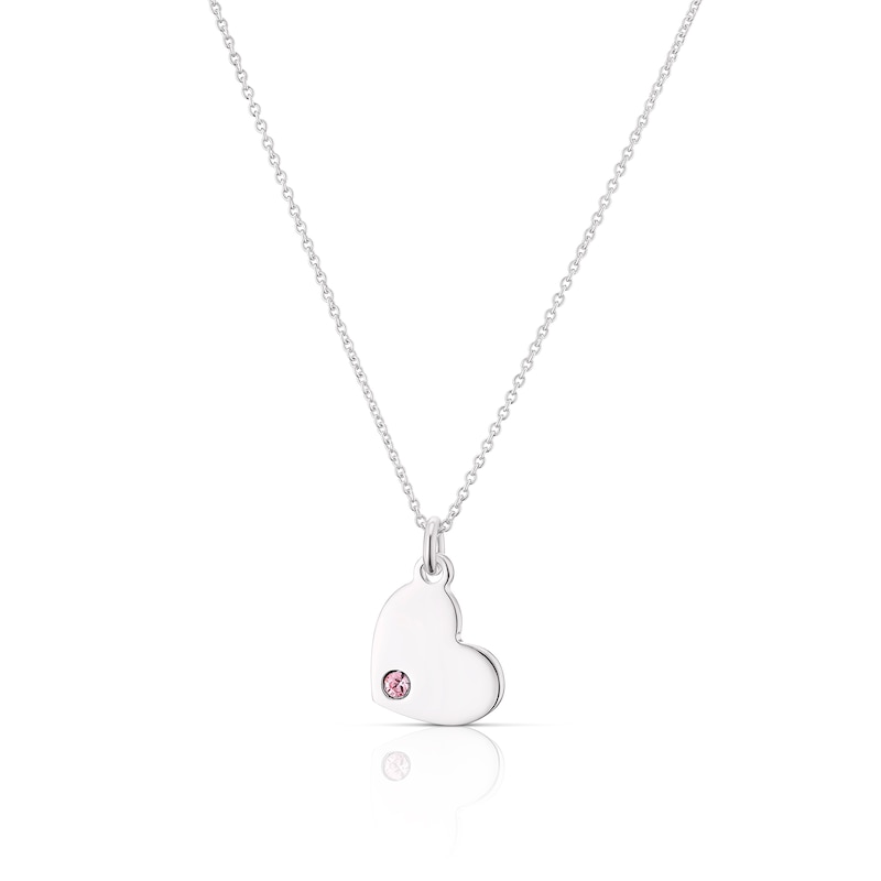 Children's Sterling Silver October Purple Crystal Heart Pendant Necklace