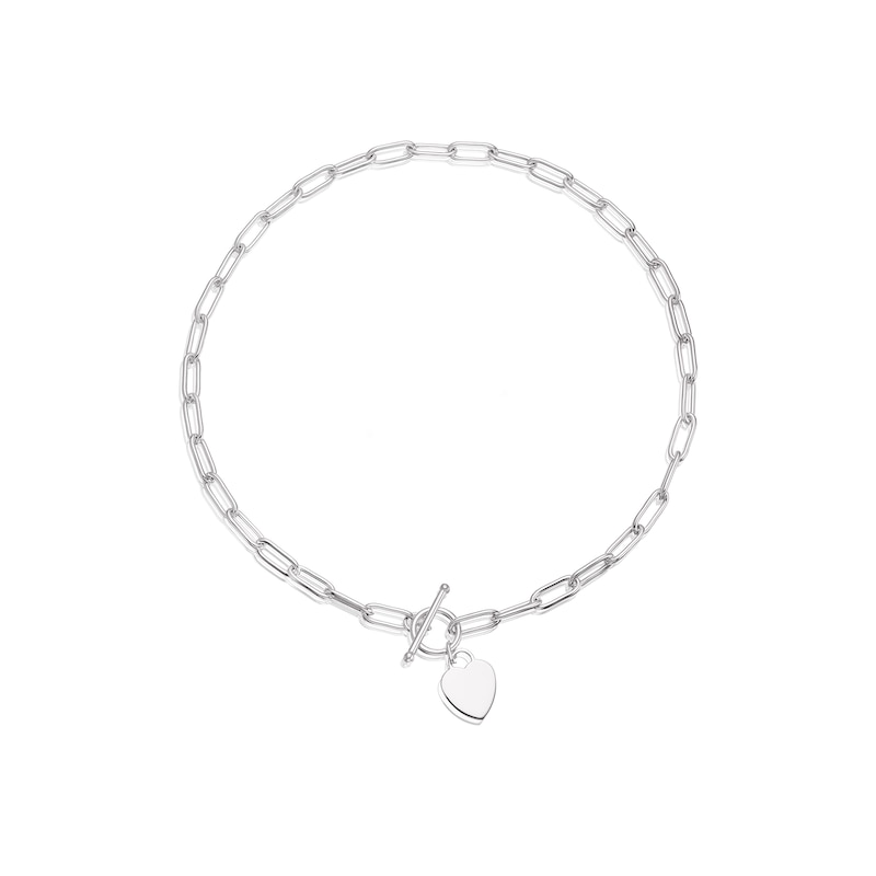 Main Image 2 of Sterling Silver Flat Shiny Heart T-Bar Pendant Paper link Chain Necklace