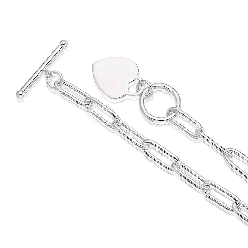 Main Image 3 of Sterling Silver Flat Shiny Heart T-Bar Pendant Paper link Chain Necklace