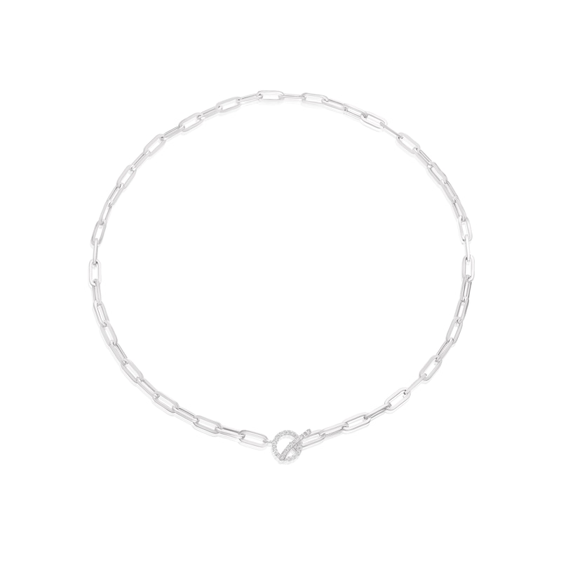 Main Image 2 of Sterling Silver Cubic Zirconia T-Bar Paper link Chain Necklace