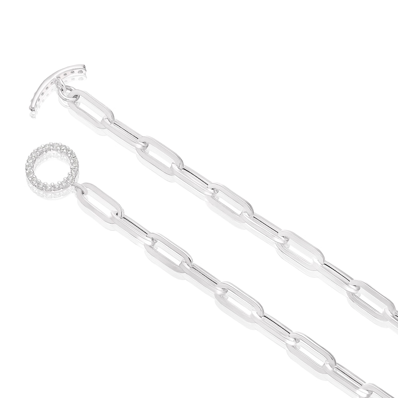 Main Image 3 of Sterling Silver Cubic Zirconia T-Bar Paper link Chain Necklace