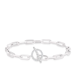 Sterling Silver Cubic Zirconia T-Bar Paper link Bracelet