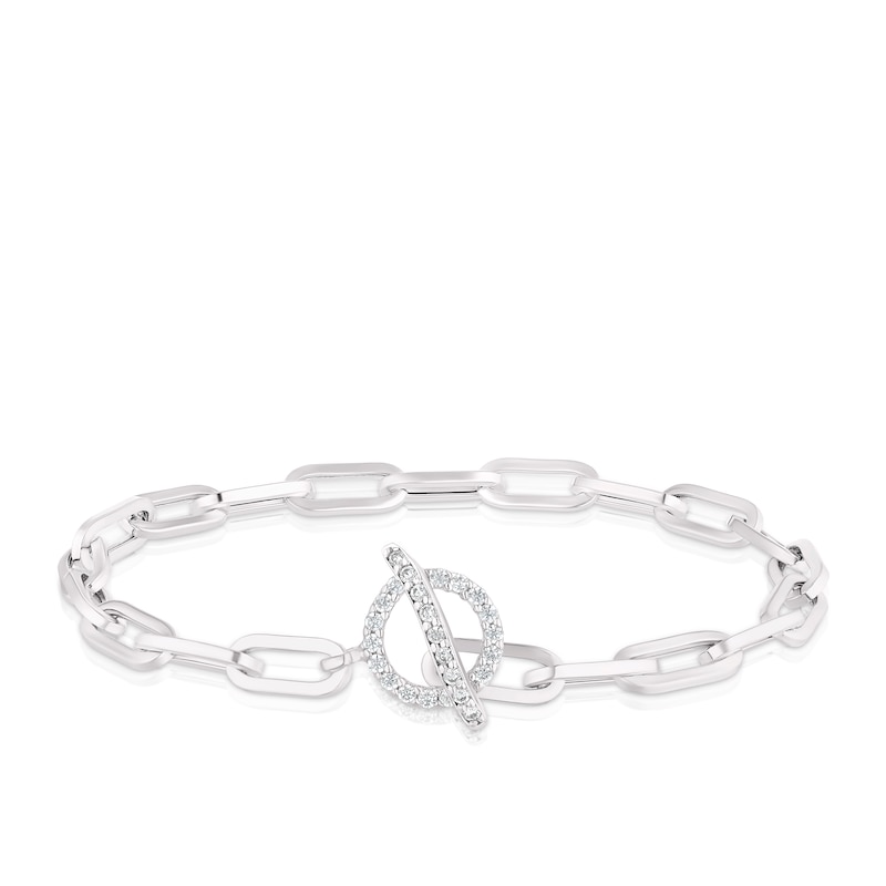 Main Image 1 of Sterling Silver Cubic Zirconia T-Bar Paper link Bracelet
