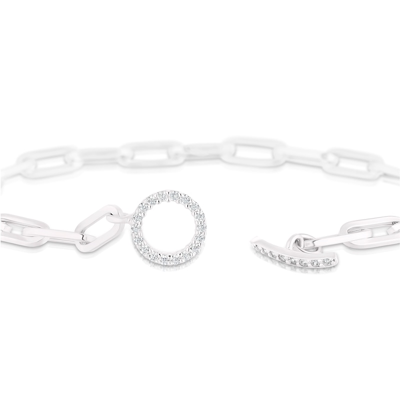 Main Image 3 of Sterling Silver Cubic Zirconia T-Bar Paper link Bracelet
