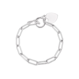 Sterling Silver Flat Shiny Heart T-Bar Paper link Bracelet