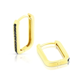 9ct Yellow Gold Black Cubic Zirconia Rectangle Hoop Earrings