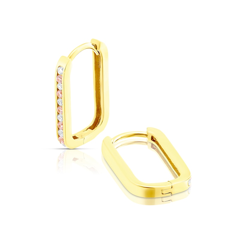 Main Image 1 of 9ct Yellow Gold Cubic Zirconia Rectangle Hoop Earrings