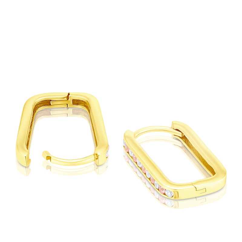 Main Image 2 of 9ct Yellow Gold Cubic Zirconia Rectangle Hoop Earrings