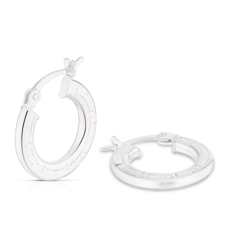Main Image 1 of Sterling Silver Greek Swirl 17mm Hoop Earrings
