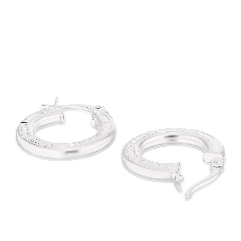 Main Image 2 of Sterling Silver Greek Swirl 17mm Hoop Earrings