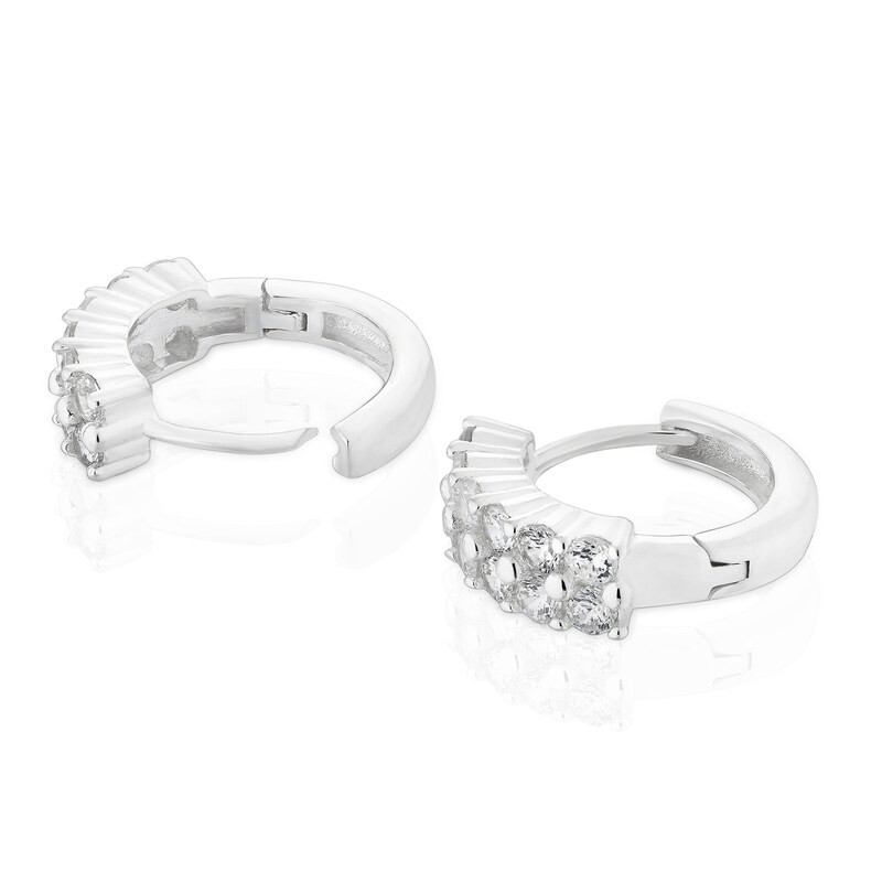 Main Image 2 of Sterling Silver Cubic Zirconia Double Row Huggie Hoop Earrings