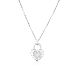 Sterling Silver Cubic Zirconia Heart Padlock Pendant Necklace
