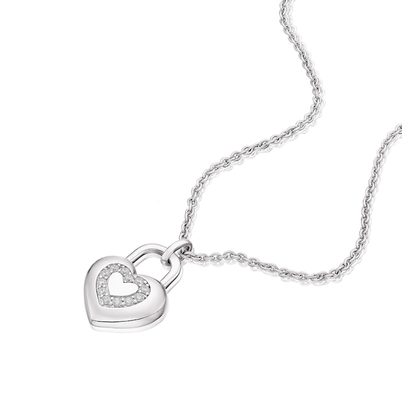 Main Image 2 of Sterling Silver Cubic Zirconia Heart Padlock Pendant Necklace