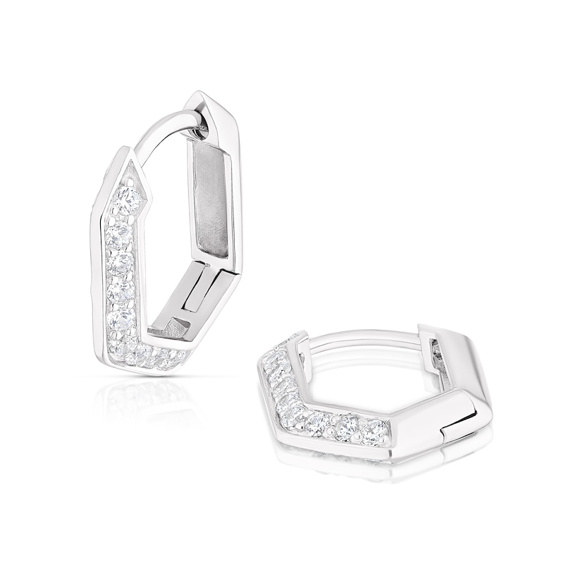 Sterling Silver Cubic Zirconia Geometric Small Hoop Earrings H.Samuel