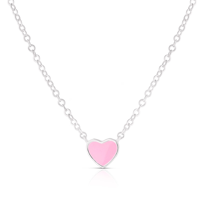 Main Image 1 of Children's Sterling Silver Pink Enamel Heart Pendant Necklace