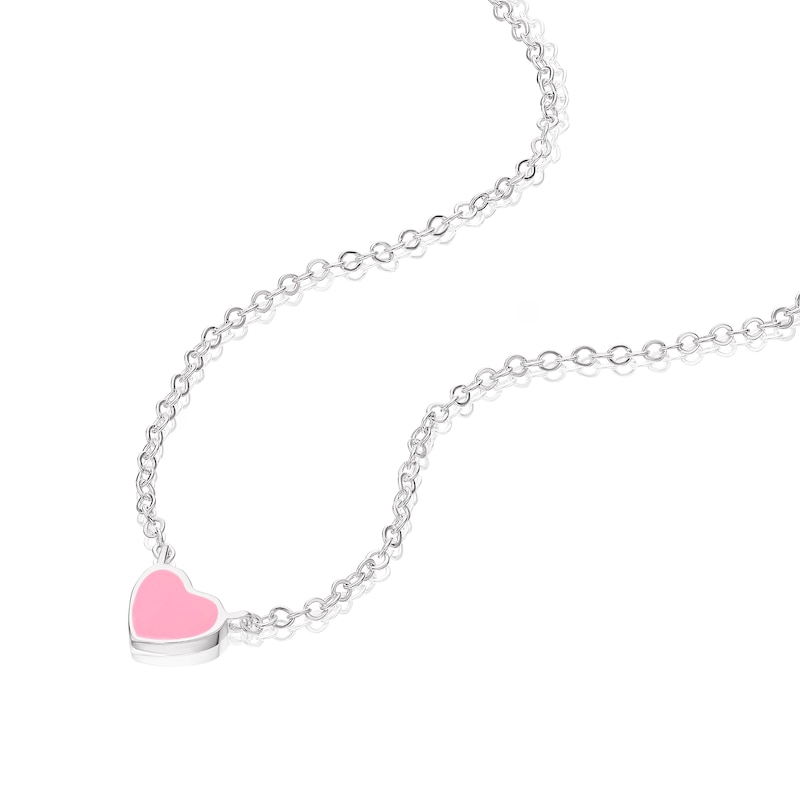 Children's Sterling Silver Pink Enamel Heart Pendant Necklace