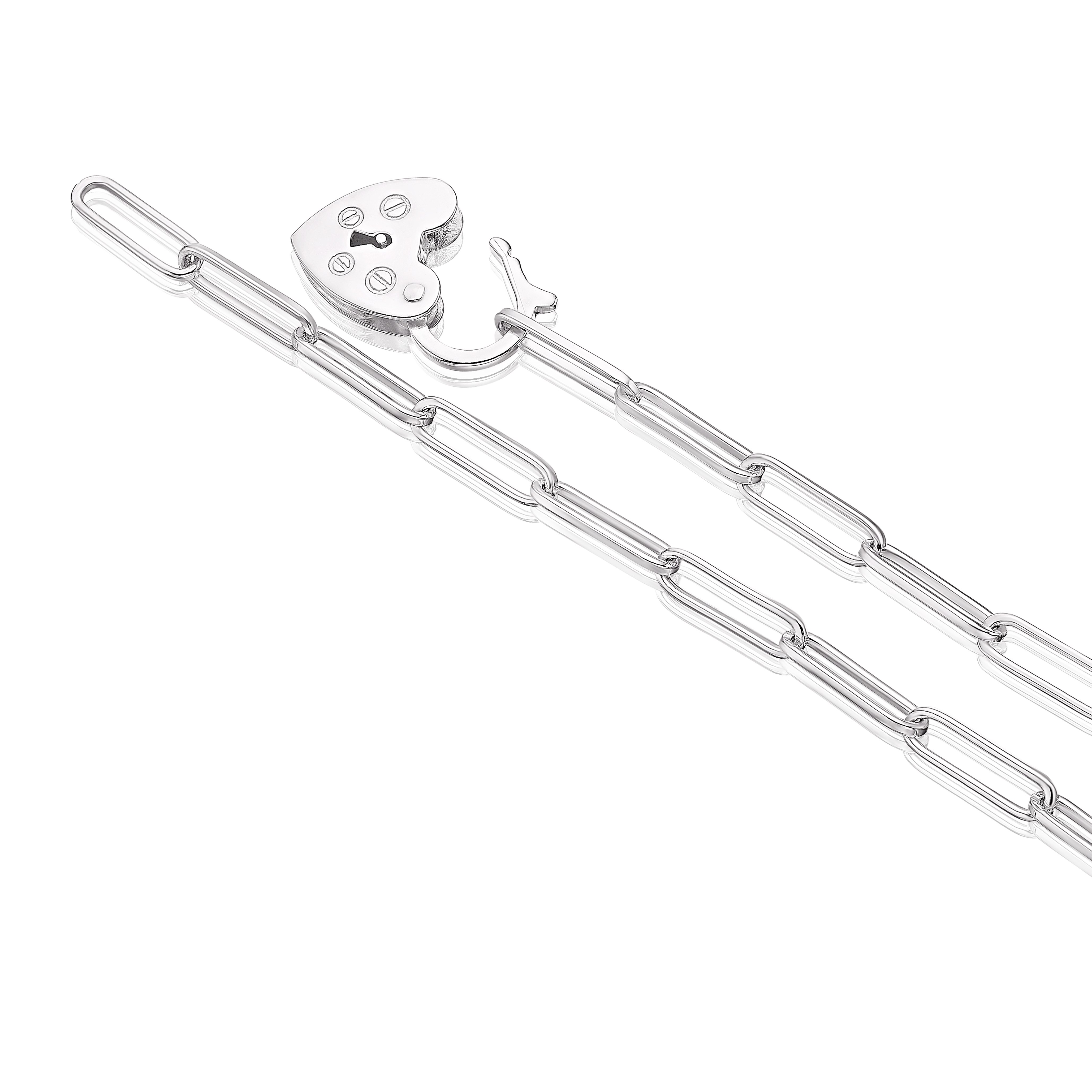 Main Image 3 of Sterling Silver Heart Padlock Pendant Paper link Chain Necklace