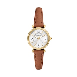 Fossil Carlie Ladies' Silver Dial Brown Leather Strap Watch