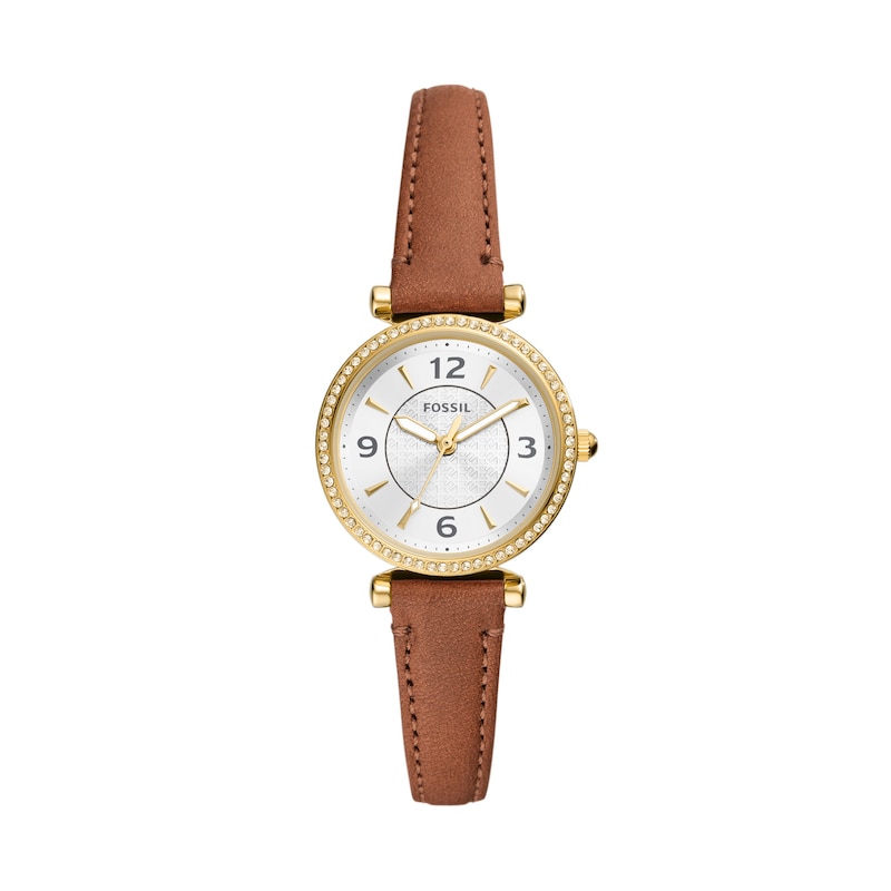 Fossil Carlie Ladies' Silver Dial Brown Leather Strap Watch