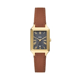 Fossil Raquel Ladies' Black Rectangular Dial Brown Leather Strap Watch