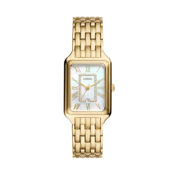 Fossil Raquel Women's MOP Rectangular Dial Gold Tone Bracelet Watch