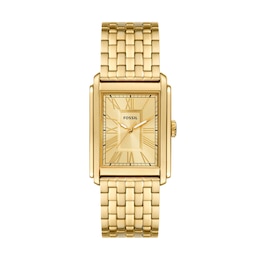 Fossil Carraway Men's Gold Rectangular Dial Gold Tone Bracelet Watch