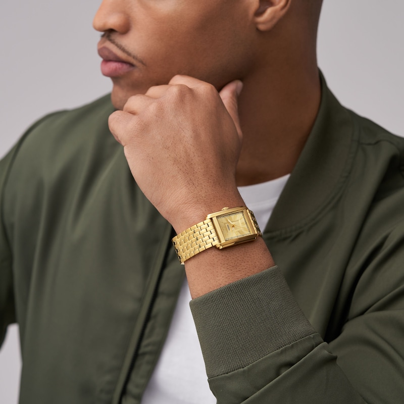 Main Image 4 of Fossil Carraway Men's Gold Rectangular Dial Gold Tone Bracelet Watch