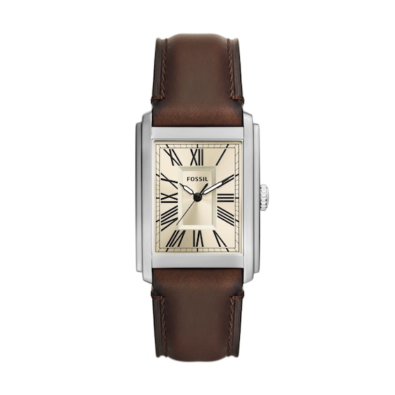 Fossil Carraway Men's Cream Dial With Brown Leather Strap Watch