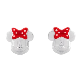Disney Sterling Silver Minnie Mouse Red Bow Stud Earrings