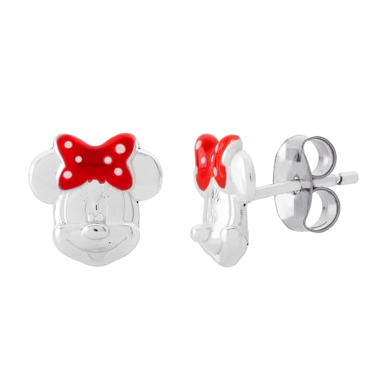 Disney Sterling Silver Minnie Mouse Red Bow Stud Earrings