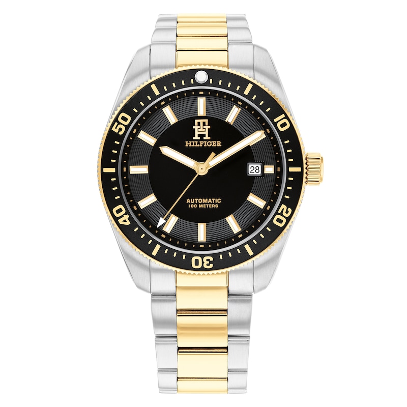 Tommy Hilfiger Men's Black Dial Stainless Steel Two Tone Bracelet Watch