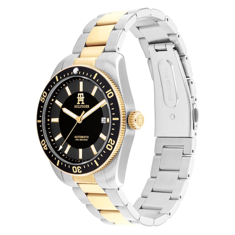 Tommy Hilfiger Men's Black Dial Stainless Steel Two Tone Bracelet Watch