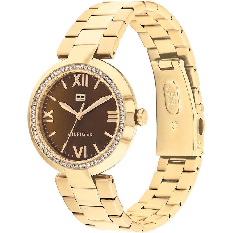 Tommy Hilfiger Ladies' Brown Dial Gold Tone Bracelet Watch | H.Samuel