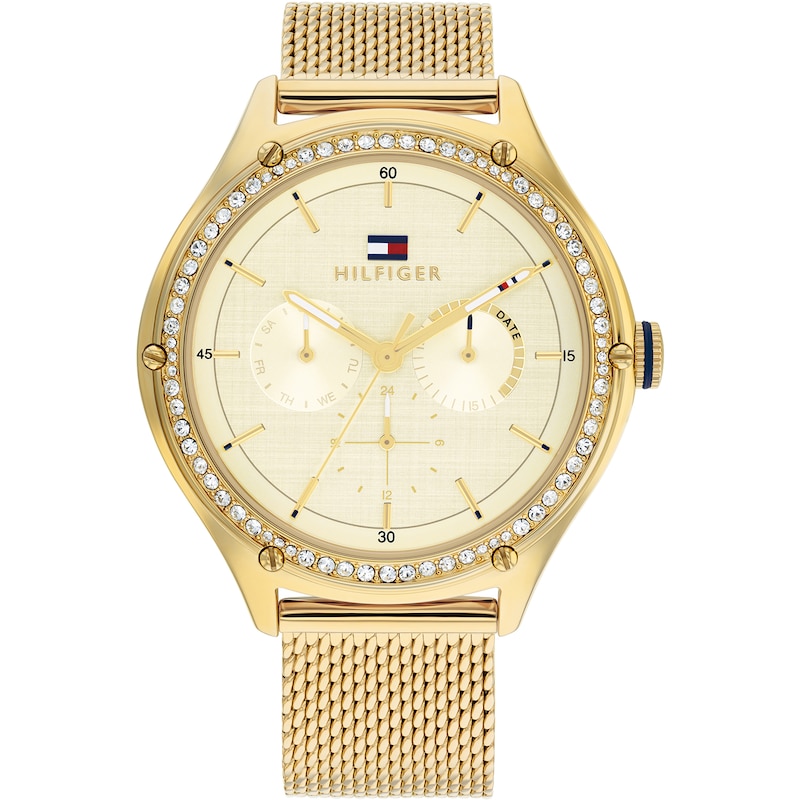 Main Image 1 of Tommy Hilfiger Ladies' Stone Set Bezel Gold Tone Mesh Strap Watch