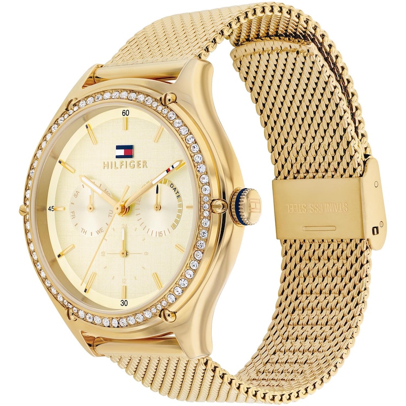 Main Image 2 of Tommy Hilfiger Ladies' Stone Set Bezel Gold Tone Mesh Strap Watch