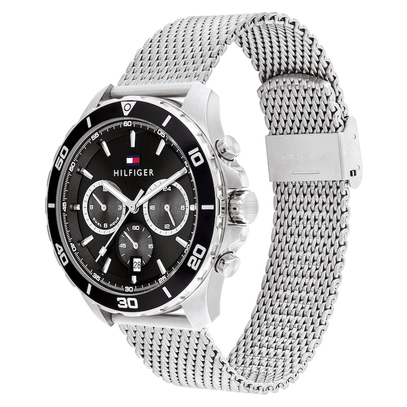 Tommy Hilfiger Men's Black Chronograph Dial Stainless Steel Mesh ...