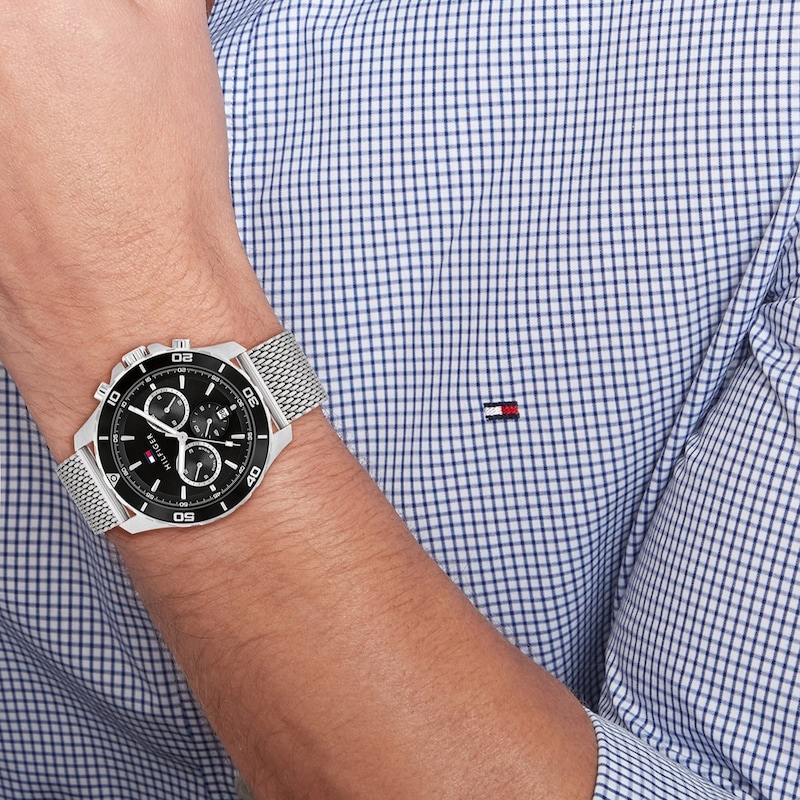 Main Image 4 of Tommy Hilfiger Men's Black Chronograph Dial Stainless Steel Mesh Bracelet Watch