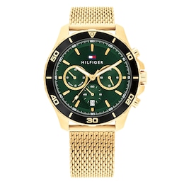 Tommy Hilfiger Men's Green Chronograph Dial Gold Tone Mesh Bracelet Watch
